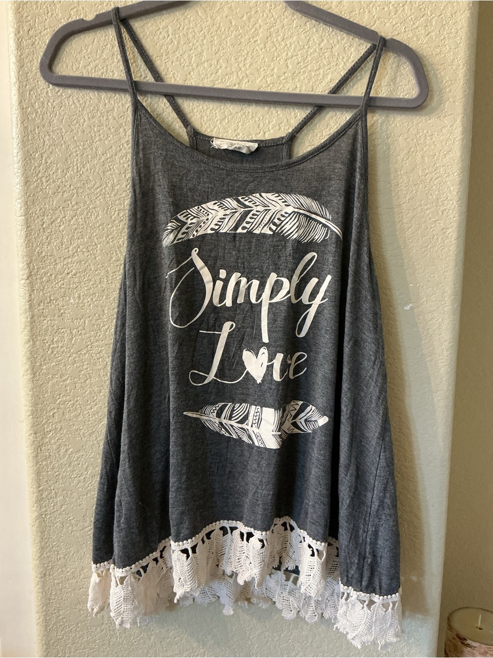 Simply Love Moonchild Gray Crochet-Hem Tank Top XL